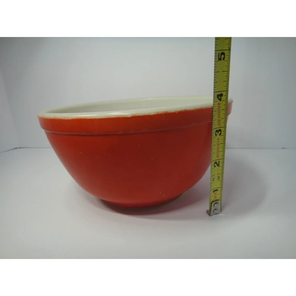 Vintage Pyrex Red Orange Milk Glass Mixing Bowl 7 Inch Round Retro Kitchenware